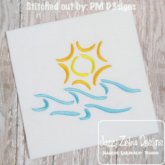 Sun and Waves satin stitch machine embroidery design