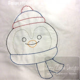 Winter Penguin vintage stitch machine embroidery design