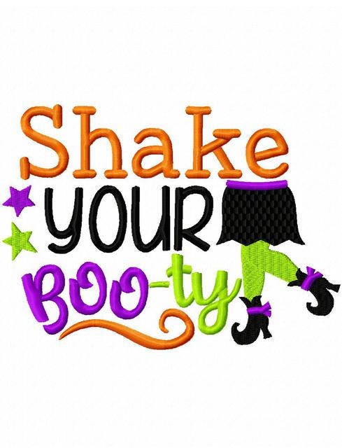 Shake Your Booty Halloween Saying Machine Embroidery Design Jazzy Zebra