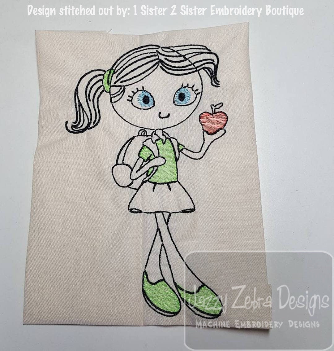 Swirly girl chef sketch machine embroidery design