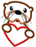 Otter with heart appliqué machine embroidery design