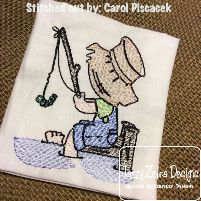 Boy Fishing from pier sketch machine embroidery design – Jazzy Zebra