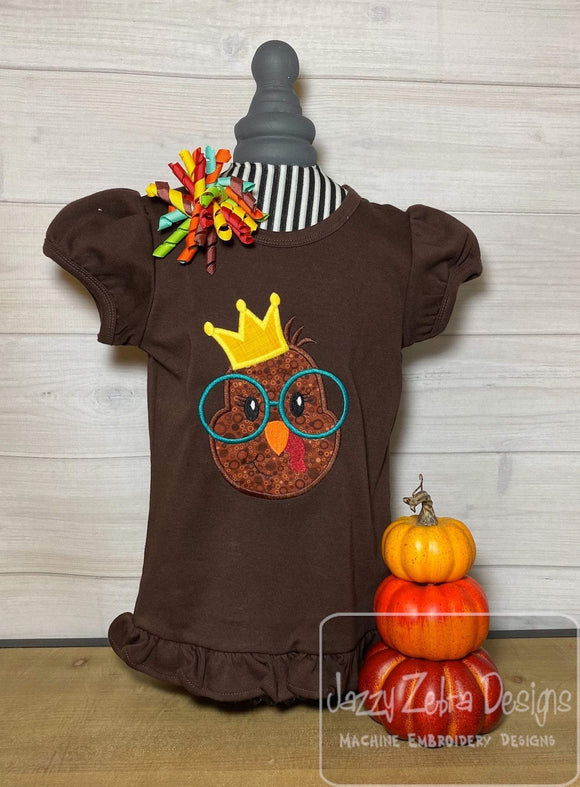 Thanksgiving Turkey wearing crown applique embroidery design