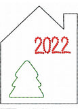 House with tree 2022 In The Hoop Christmas Ornament Machine Embroidery Design