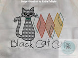 Retro Cat motif and sketch filled machine embroidery design