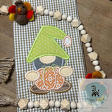 Fall Gnome with pumpkin appliqué machine embroidery design