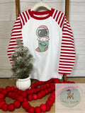 Astronaut in Christmas stocking sketch machine embroidery design