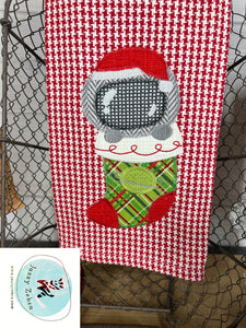 Astronaut in Christmas stocking vintage stitch applique machine embroidery design