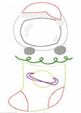 Astronaut in Christmas stocking raggedy edge bean stitch shabby applique machine embroidery design