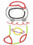 Astronaut in Christmas stocking vintage stitch applique machine embroidery design