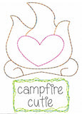 Campfire Cutie saying Camping Shabby Chic Bean Stitch Applique Machine Embroidery Design