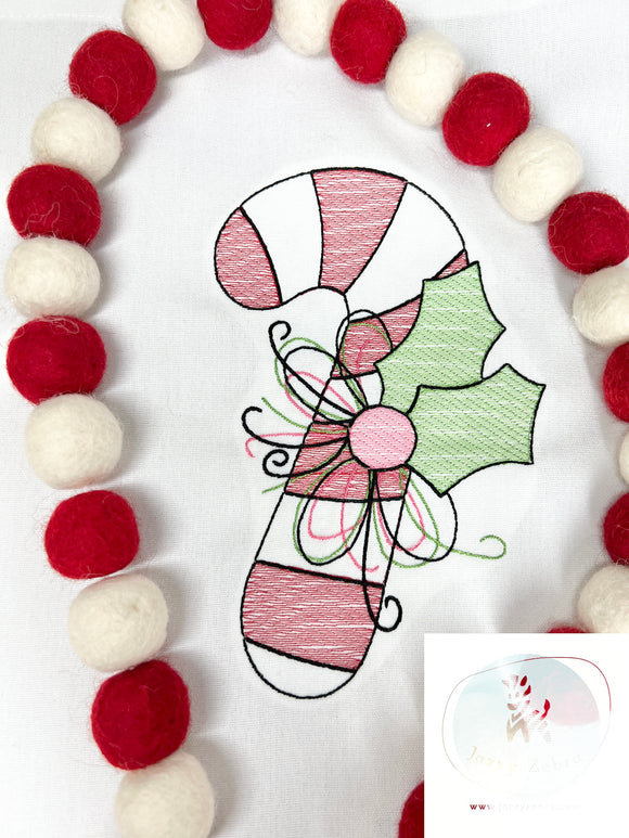 Christmas Candy Cane sketch machine embroidery design