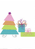 Christmas tree and gifts sketch machine embroidery design