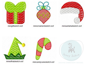 Set of 5 Christmas mini 1" sketch machine embroidery designs bundle