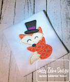 Fox wearing top hat appliqué machine embroidery design