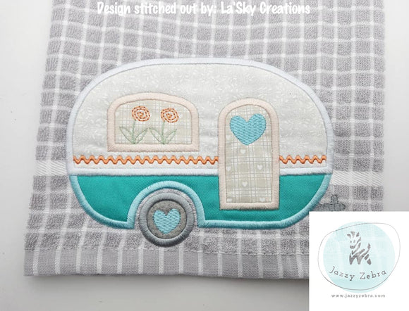 Girl RV camper satin stitch applique machine embroidery design