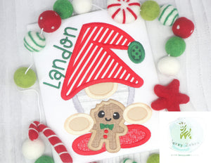 Gnome with gingerbread man cookie satin stitch applique machine embroidery design