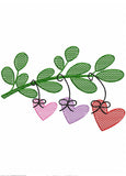 Heart trio hanging on branch sketch machine embroidery design