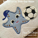 Starfish soccer player appliqué machine embroidery design