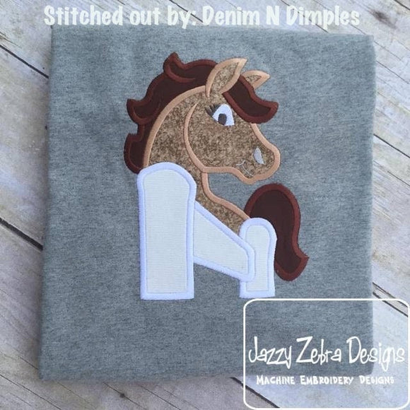 Horse with fence appliqué machine embroidery design