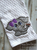 Elephant girl with bow appliqué machine embroidery design
