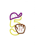 Baseball 5th birthday appliqué machine embroidery design