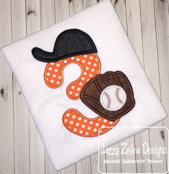 Baseball 3rd Birthday Appliqué Machine Embroidery Design