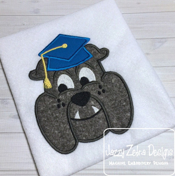 Bulldog wearing graduation cap appliqué machine embroidery design - instant download design