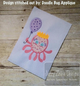 Octopus Princess with balloon birthday appliqué machine embroidery design