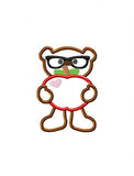Bear wearing glasses with Apple applique machine embroidery design