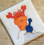 Beach Pail with Crab appliqué machine embroidery design