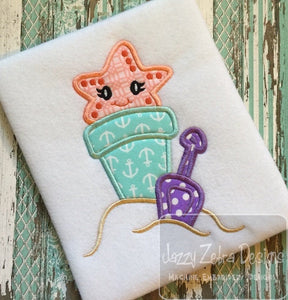 Beach Pail with Starfish appliqué machine embroidery design