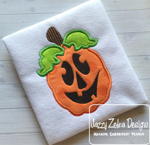 Smiling Jack o lantern pumpkin applique machine embroidery design