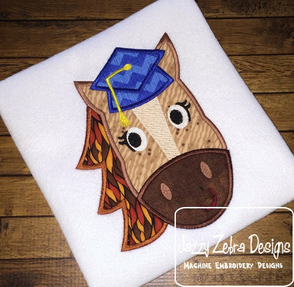 Horse girl wearing graduation cap appliqué machine embroidery design