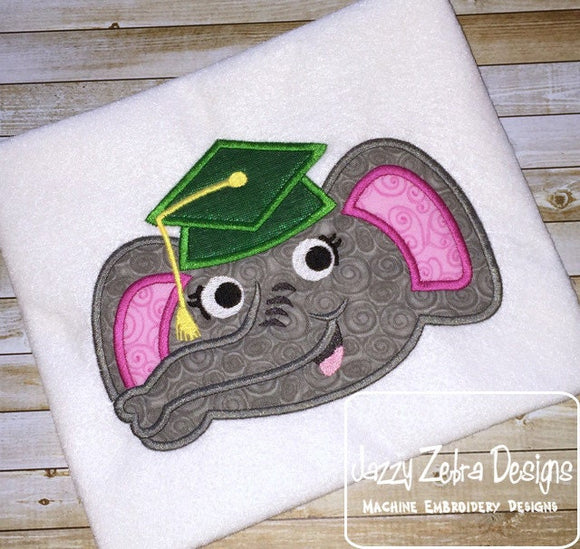Elephant Girl wearing graduation cap appliqué embroidery design