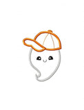 Ghost wearing baseball hat applique machine embroidery design