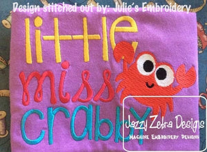 Little Miss Crabby saying machine embroidery design