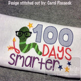100 days smarter saying with bookworm machine embroidery design
