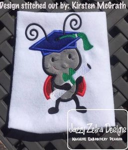 Ladybug with diploma wearing graduation cap appliqué machine embroidery design
