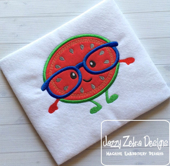 Boy Watermelon wearing glasses appliqué machine embroidery design