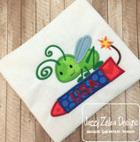 Grasshopper on Firework applique machine embroidery design