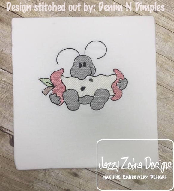 Ant eating apple sketch machine embroidery design