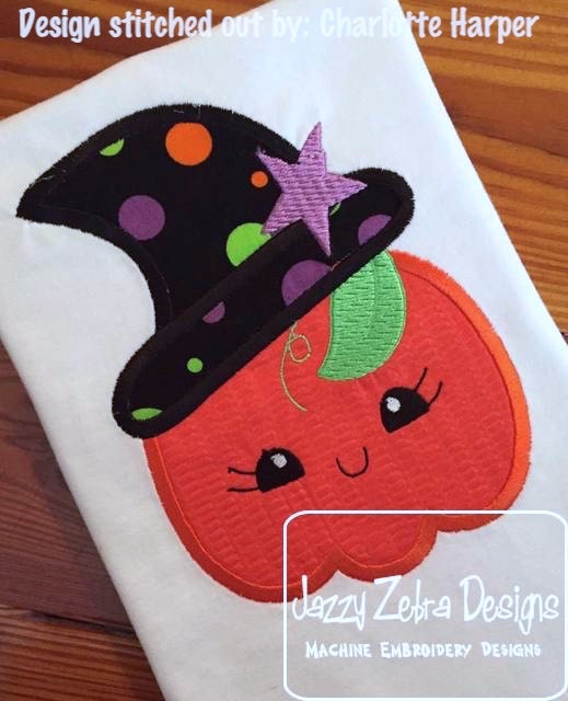 Witch Pumpkin applique machine embroidery design