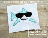 Shark with sunglasses appliqué machine embroidery design
