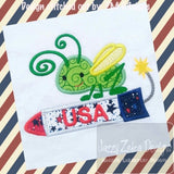 Grasshopper on Firework applique machine embroidery design