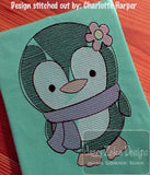 Penguin girl sketch machine embroidery design