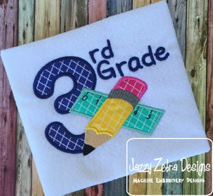 3rd Grade pencil and ruler appliqué machine embroidery design