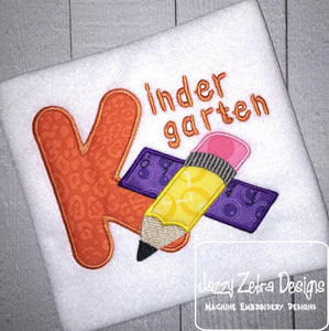 Kindergarten pencil and ruler appliqué machine embroidery design