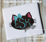 Girl cat monogram frame applique machine embroidery design