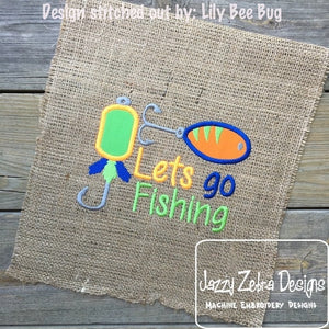 Lets Go Fishing saying fishing lure appliqué machine embroidery design